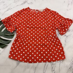 Boden Womens Caroline Blouse Top Size 8 Red White Polka Dot Flutter Sleeve